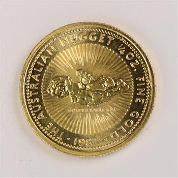 1987 Australian Golden Eagle Nugget Fine Gold 25 Dollar 1/4 Oz. Coin