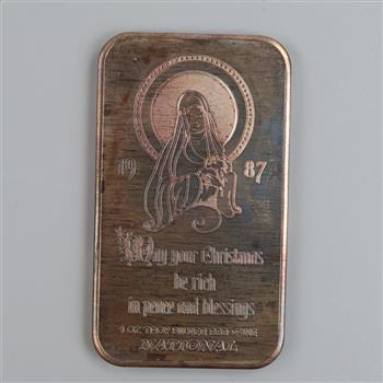 1987 Canadian Christmas Fine Silver 1 Troy Oz Bar
