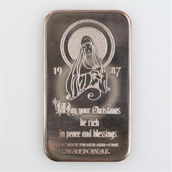 1987 Canadian Christmas Fine Silver 1 Troy Oz Bar