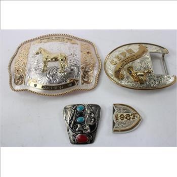 1987 Northwest Quarter Horse Congress, CSPH Champion 1983 And Before Stallion Belt Buckle Whole And Pieces, Sterling Silver & Go