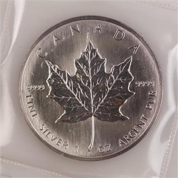1989 Canadian Fine Silver Maple Leaf 5 Dollars 1oz