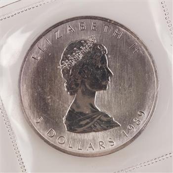 1989 Canadian Fine Silver Maple Leaf 5 Dollars 1oz