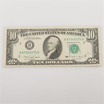 1990 Federal Reserve Note, 10 Dollar Bill