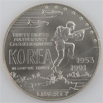 1991-D Korean War Commemorative Silver Dollar