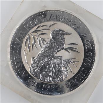 1992 Australian Kookaburra Fine Silver 2oz 2 Dollar Coin