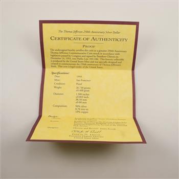 1993-S US Thomas Jefferson 250th Anniversary Silver Proof Dollar