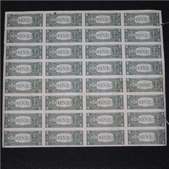 1995 Uncut Sheet of 32 US One Dollar Federal Reserve Note