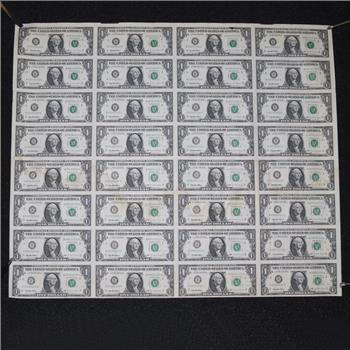 1995 Uncut Sheet of 32 US One Dollar Federal Reserve Note