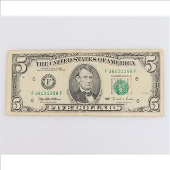 1995 US Federal Reserve Note 5 Dollars
