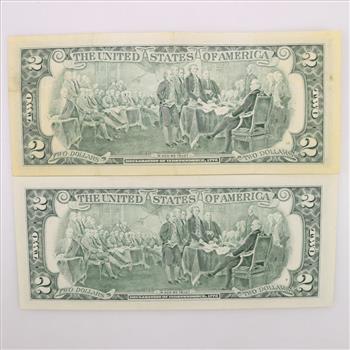 1995 US Federal Reserve Note Sequential Two Dollar Bill, 2 Pieces