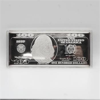 1997 The Washington Mint Franklin Quarter Pound Silver Proof Bar
