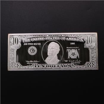 1998 $10 Hamilton Fine Silver Federal Reserve Note  4 Oz.