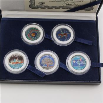 1999 Colorized Statehood Quarters, 5 Coins - Inaugural Edition With COA