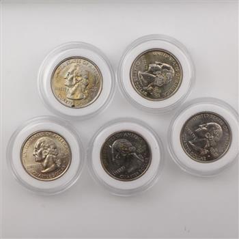 1999 Colorized Statehood Quarters, 5 Coins - Inaugural Edition With COA
