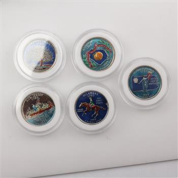 1999 Colorized Statehood Quarters, 5 Coins - Inaugural Edition With COA