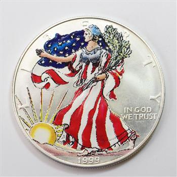 1999 Silver Colorized Walking Liberty One Dollar Coin
