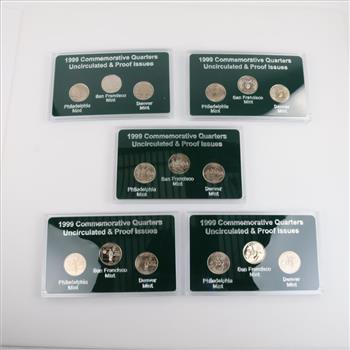 1999 US Mint 50 State Commemorative Quarters; 5 Sets