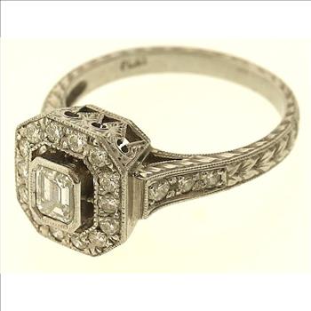 0.70ctw Emerald And Full Cut Diamond Ring Platinum