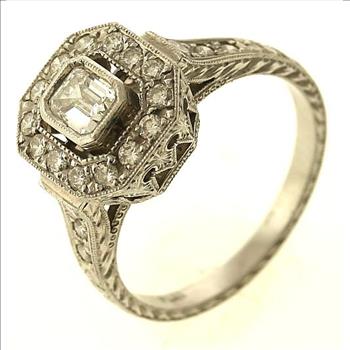0.70ctw Emerald And Full Cut Diamond Ring Platinum