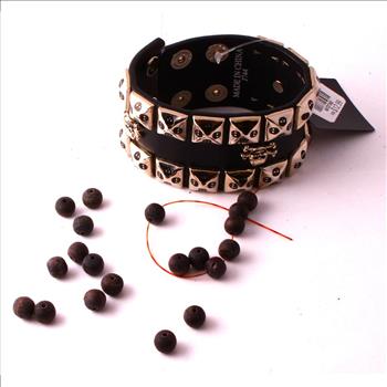 Body Rage Black Leather Style Bracelet With Metal Studs