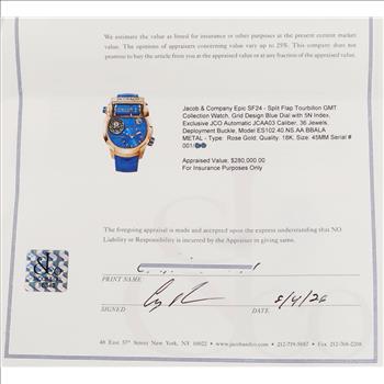 Jacob & Co 18kt Gold Epic Tourbillon Watch- Evaluated By Our Certified Gemologist - AGS / GIA