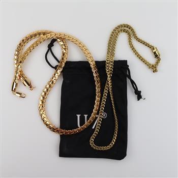 2 Fashion Chains And Jewelry Pouch, 3 Pieces