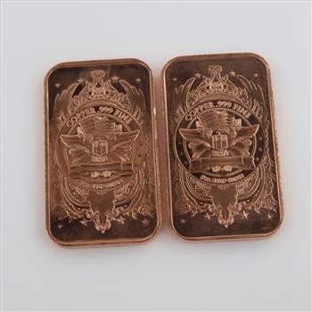 2 Fine Copper Bars 1 AVDP Oz