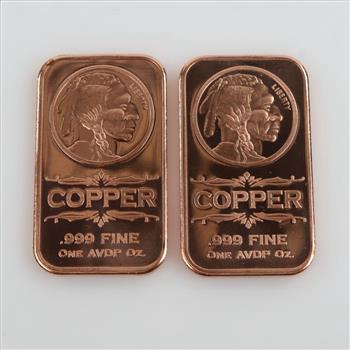 2 Fine Copper Bars 1 AVDP Oz