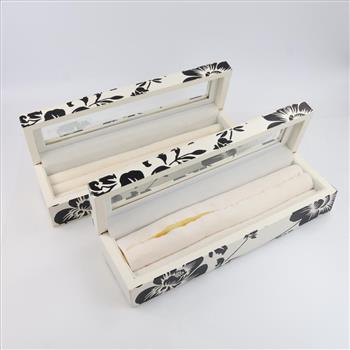 2 Glass Jewelry Display Boxes, Silhouette Floral Pattern