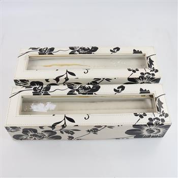 2 Glass Jewelry Display Boxes, Silhouette Floral Pattern