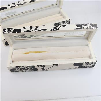 2 Glass Jewelry Display Boxes, Silhouette Floral Pattern
