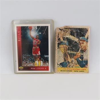 2 Sport Trading Cards Including Michael Jordan, Mickey Mantle & Hank Aaron