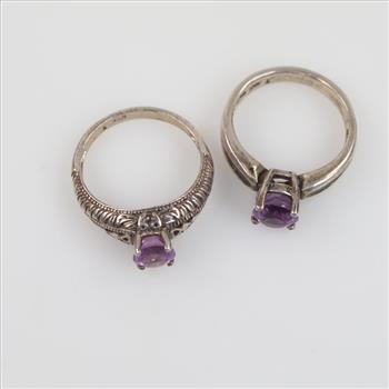 2 Sterling Silver Purple Stone Rings