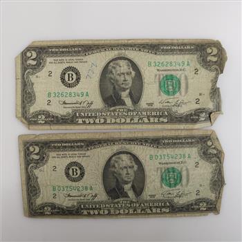 2 US Federal Reserve Note 2 Dollar Bills