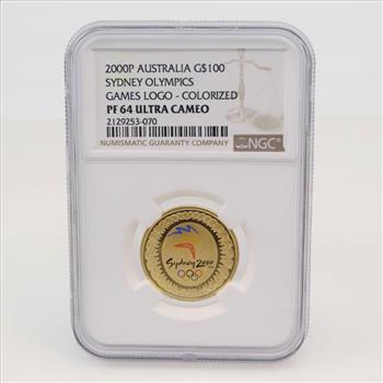 2000-P Australian Sydney Olympics Colorized Gold 100 Dollar Coin
