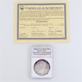 2001 American Eagle Fine Silver Dollar 1oz W/COA