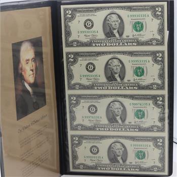 2003 US Two Dollar Federal Reserve Notes; 4 Pieces