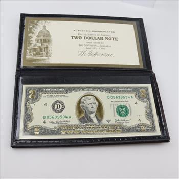 2003-A Gold Foil Overlay Federal Reserve Note $2 Dollar Bill