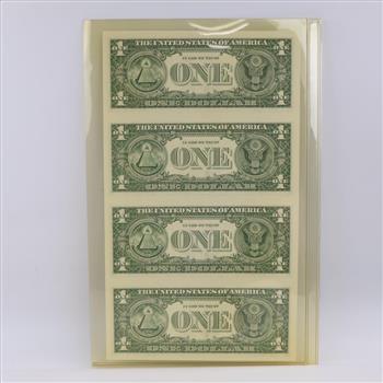 2003-A US Federal Reserve Note One Dollar UNCUT Sheet Of 4 Bills