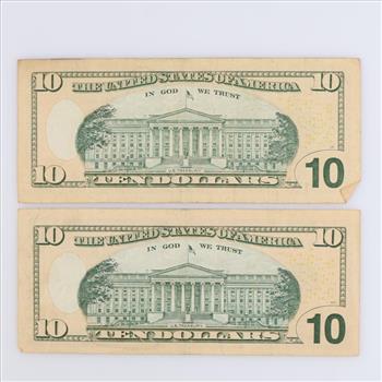2004-A US Federal Reserve Note Ten Dollars, 2 Pieces