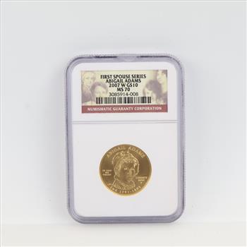 2007-W MS70 First Spouse Abigail Adams Fine Gold $10 1/2oz NGC Graded