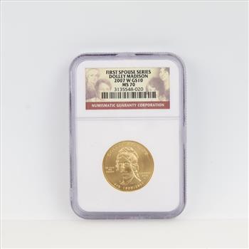 2007-W MS70 First Spouse Dolley Madison Fine Gold $10 1/2oz NGC Graded