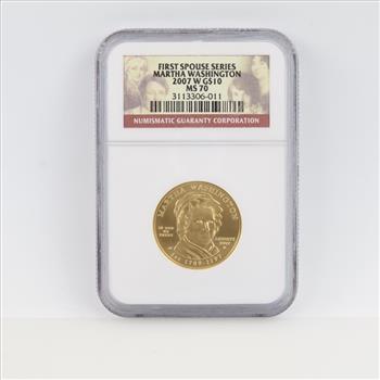 2007-W MS70 First Spouse Martha Washington Fine Gold $10 1/2oz NGC Graded