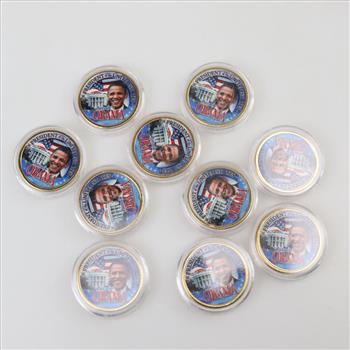 2008 Barack Obama US Gold Plated Colorized Dollar, 10 Coins Includes COA