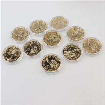 2008 Barack Obama US Gold Plated Colorized Dollar, 10 Coins Includes COA