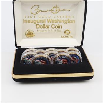 2008 Barack Obama US Gold Plated Colorized Dollar, 10 Coins Includes COA