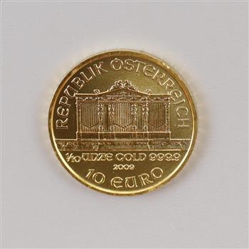 2009 Austrian Philharmonic Fine Gold 10 Euro 1/10th Oz. Coin