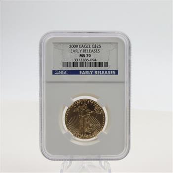 2009 MS70 American Eagle 25 Dollar 1/2oz Gold Coin, NGC Graded