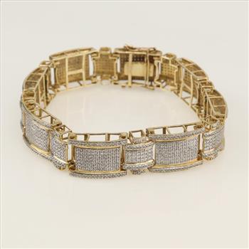 2.00cts TW Diamond 10kt Gold Rectangular Link Bracelet-Evaluated By Certified Gemologist-AGS/GIA