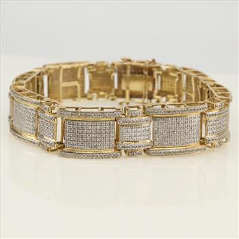 2.00cts TW Diamond 10kt Gold Rectangular Link Bracelet-Evaluated By Certified Gemologist-AGS/GIA
